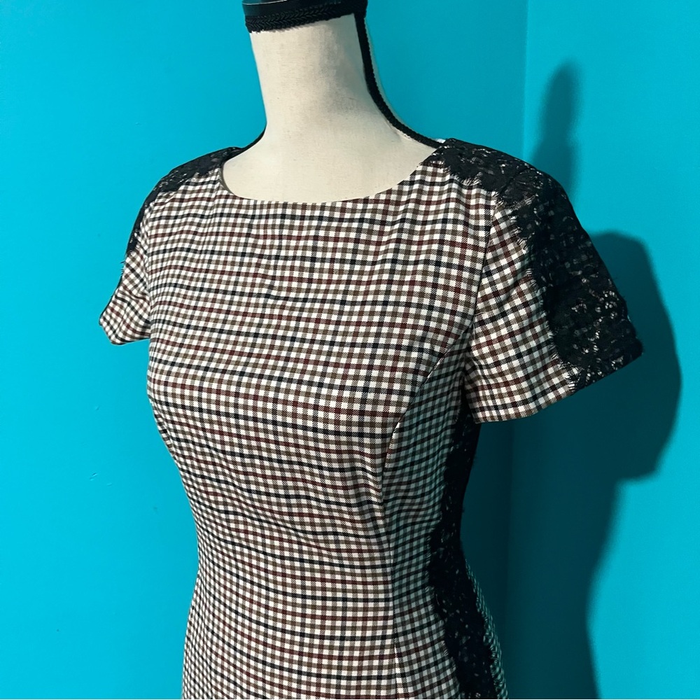 Brooks Brothers Red Fleece 2 Brown Black Plaid A-Line Short Sleeve Dress - Picture 4 of 7